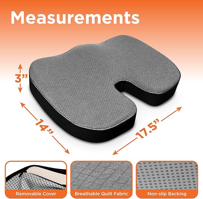 BLACK+DECKER Quilted Knit Memory Foam Seat Cushion U Seat Cushion for Office Chair, Car, Wheelchair & Airplane – Ergonomic, Pain Relief, Non-Slip Backing, Washable Cover, Black