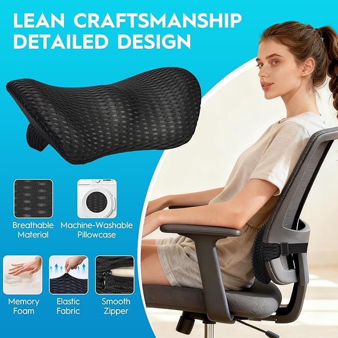 Niceeday Lower Back Support Cushion Lumbar Support Pillow for Office Chair, Memory Foam Lumbar Pillow for Lower Back Pain Relief Car Seat,Black