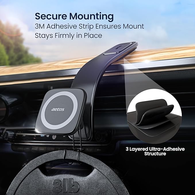 aetos for iPhone MagSafe Car Mount Phone Holder Fits iPhone 17/16/15/14/13/12 Pro/Plus/Max and Android Phones with Ring Adaptor. 360° Rotating Head & Bendable Alloy Arm for a Simplicity Modern Design