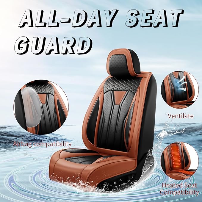 Fit Tucson Car Seat Covers Compatible with Hyundai Tucson 2010-2026, Premium Leather Breathable,Wear Resistant, Airbag Compatible, All-Weather Protection & Full Coverage, Full Set Brown&Black