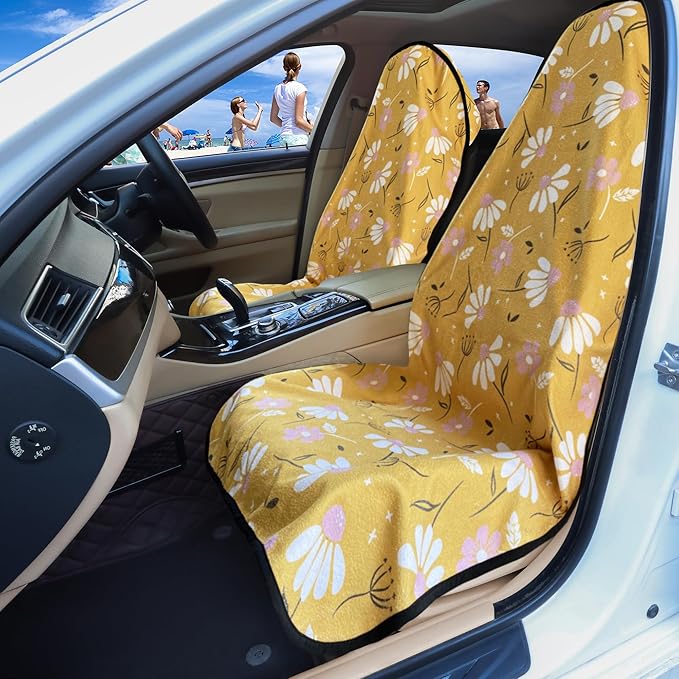 Car Seat Covers 2pcs Waterproof Towel Car Seat Cover Universal Fit for Most Trucks SUV Fitness Athletes Pets Gym and Water Sport，Chamomile
