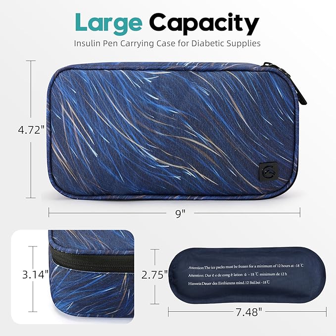 ALLCAMP Insulin Cooler Travel Case Diabetic Medication Cooler with 4 Ice Pack - Medical Cooler Bag Portable and Reusable Blue (9X 4.72x 3.14 inches)