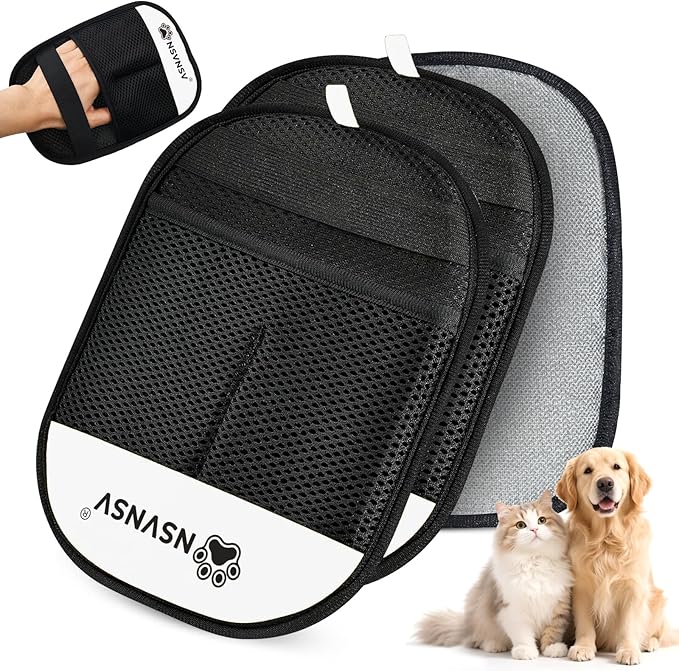 Pet Hair Removal Glove for Dogs Cats, Pet Hair Removal Tool, Reusable Electrostatic Pet Hair Gloves, Versatile Grooming Gloves for Washing, Deshedding, Grooming, White, 2 pcs