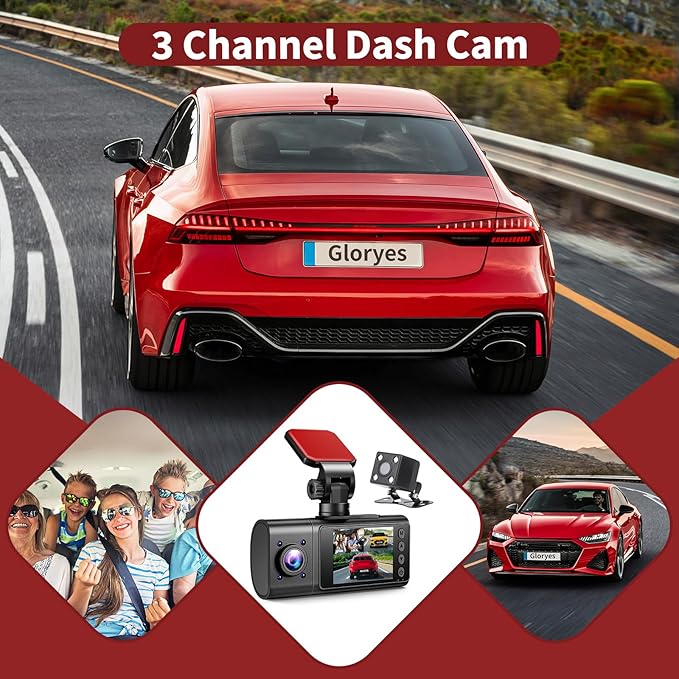 3 Channel Dash Cam Front and Rear Inside,Dash Cam pro 2025,Interior Car Camera,2.5K Single Front,Dash Camera for Cars with IR Night Vision,24Hr Parking Monitor 1S Recording,Free 64G Card