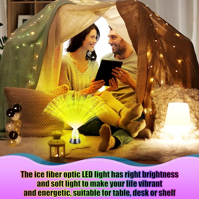 2 Pack LED Fiber Optic Lamp with Remote Control, 13.5" Multicolored Changing Fiber Optic Lights, Crystal Base Battery Powered Glitter Light for Room Wedding Disco Party Birthday Carnival Holiday