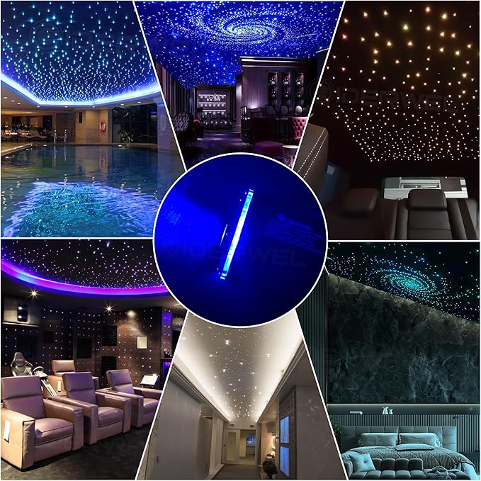 Twinkle Fiber Optic Lights,Bluetooth APP/Remote/Music Activate Starlight Headliner Kit with RGBW LED Light Engine,300pcs 9.8ft 0.03in Optic Fiber Cable for Car/Home/Party Star Light Ceiling