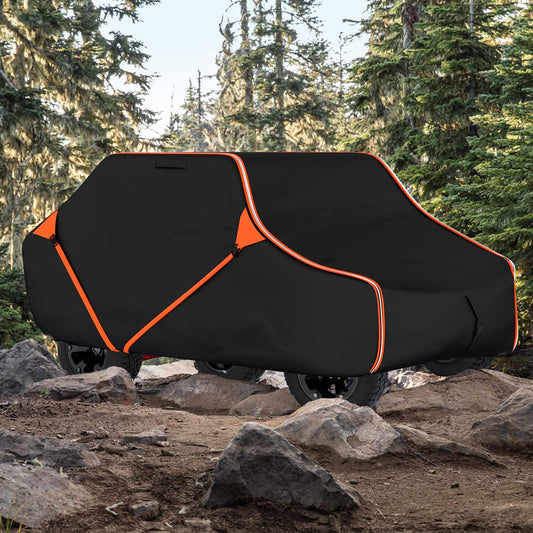 153 Inch UTV Cover for Polaris Ranger Crew RZR General 4, Can-Am Defender Maverick Commander Max, Yamaha Wolverine Viking, Kawasaki Mule Pro, Black 600D Cover Protection for 4-6 Seater UTV