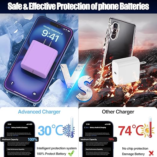 USB C Fast Charger for iPhone 17/ Air/16/15 Pro Max,2Pack 10FT Type C Charger Block & Cable, PD 3.0 Super Fast Charging for iPad Pro MacBook Air/Pro M1/M2, AirPods-Purple