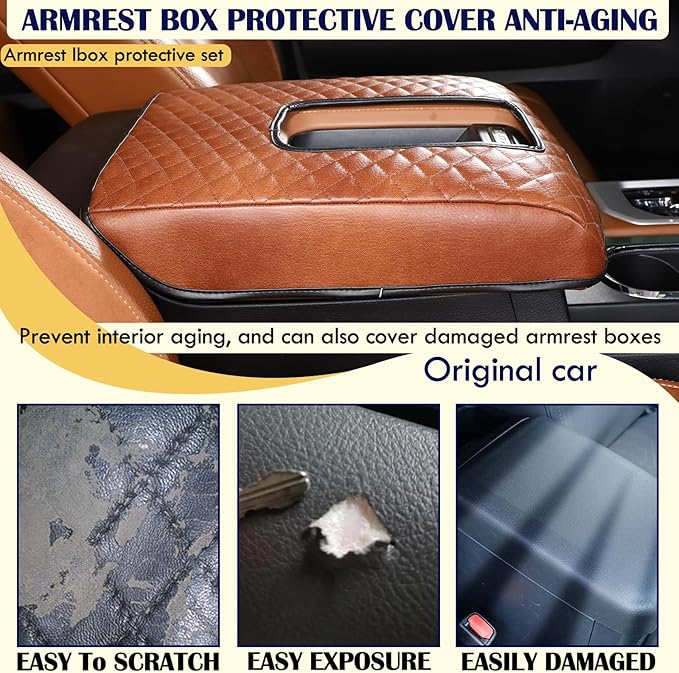 CHEAYAR Center Console Armrest Cover Kit,Console Armrest Cushion Automotive Customized Console Armrest Cushion, Fit for Toyota Tundra 2014-2020 Accessory Organizer Protector (Plaid - Brown)