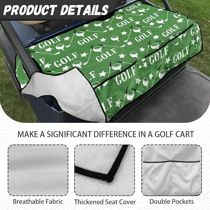 Biyejit Golf Cart Seat Covers with 4 Pockets Golf Cart Seat Towel Blanket Fits 2-Seat Golf Carts, Golf Cart Accessories