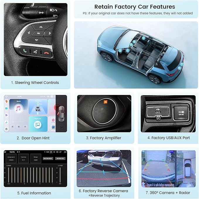Roadanvi Car Radio for Jeep Renegade 2015-2022 Wireless Carplay/Android Auto, 9" Touch Screen Head Unit with Knob and Physical Button, Car Stereo with Gyroscope GPS Navigation, Bluetooth, WiFi,4G LTE