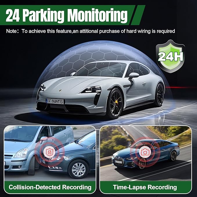4 Channel Dash Cam,360° All-Around View Front Rear Left Right Inside Car Camera,3" IPS Screen,4-Way Dash Cam with 24H Parking Mode,Built-in GPS,8 IR Night Vision,G-Sensor,Free TF Card Included