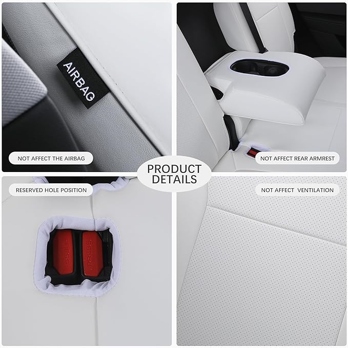 Custom Fit Seat Covers for 2025 2026 Tesla Model Y Juniper (5-Seater) - Ventilated Seats & Rear Screen Compatible - Nappa Leather Full Set Car Seat Protectors (White, Model Y 2025)