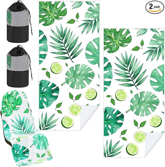 2 Pack Car Seat Towel Covers with Storage Bag 63 x 32 Inch Athletic Running Towel Seat Sweat Washable Non Slip Cover Gift for Car Outdoor Sport Activities (Monstera Lime)
