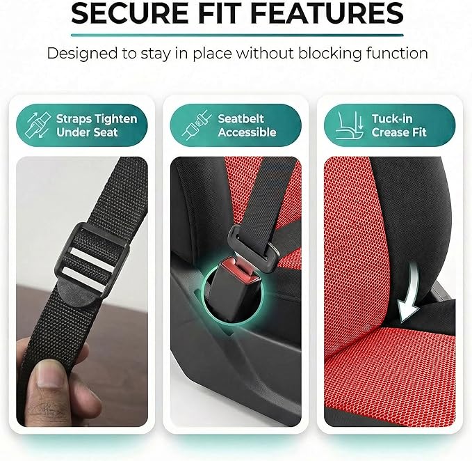 FH Group Automotive Front Car Seat Covers for SUV, Trucks, Sedan and More - Universal Fit Front High Back Design Interior Accessories - 3D Mesh Fabric Center Panel - Red