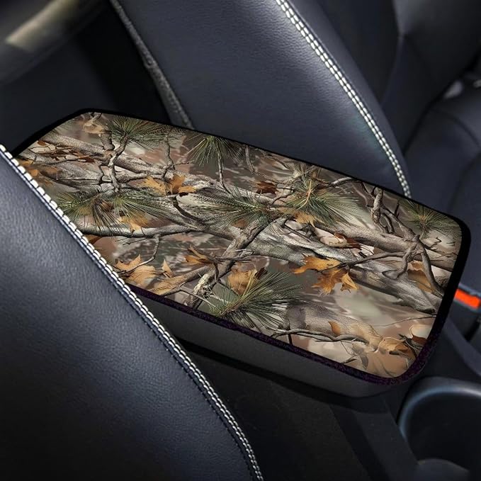 Dreaweet Camo Hunting Center Console Cover Car Accessories Interior Universal Middle Console Covers for SUV Truck Comfort Anti Slip Arm Rest for Car Armrest Storage Box Mat