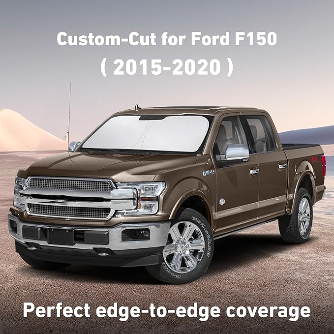 EcoNour Windshield Sunshade Compatible for Ford F150 2015-2018 2019 2020, Sun Visor for Front Windshield & Window Sun Shade Cover, UV Heat Blocker & Protector, Car Accessories