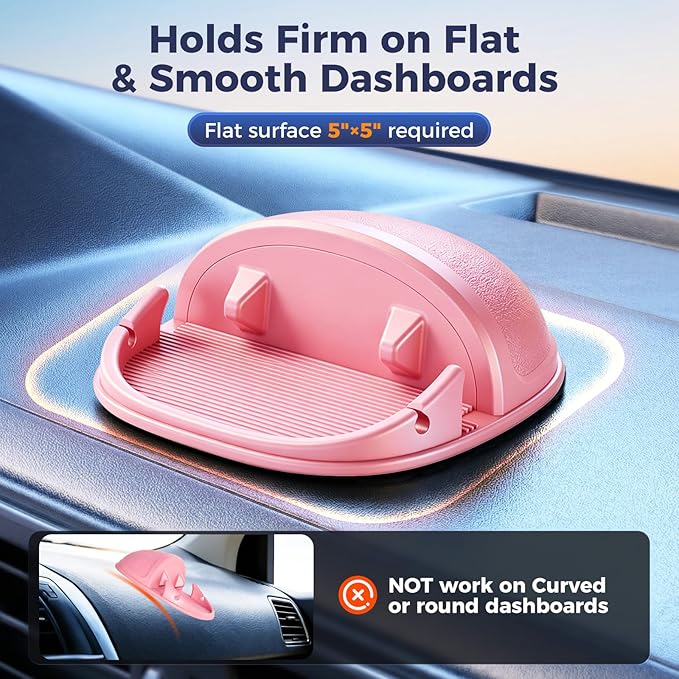 Loncaster Car Phone Holder, Car Phone Mount Silicone Car Pad Mat for Various Dashboards, Slip Free Phone Stand Compatible with iPhone, Samsung, Pink