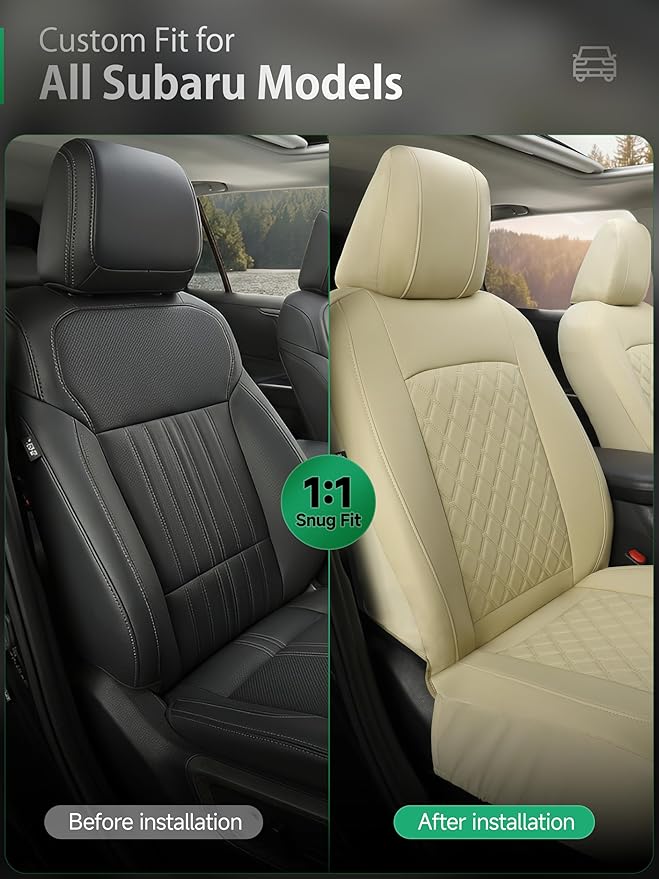GIANT PANDA 2PCS Front Car Seat Cover for Subaru Outback Forester Crosstrek Legacy Impreza, Faux Leather Bucket Seat Covers (Beige)