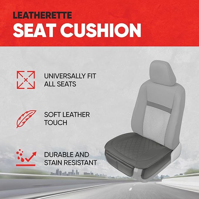 Motor Trend Car Seat Cushion, 2 Pack - Diamond Stitched Faux Leather Seat Covers for Cars Trucks SUV, Gray Padded Car Seat Covers with Storage Pockets, Premium Automotive Seat Covers for Front Seats