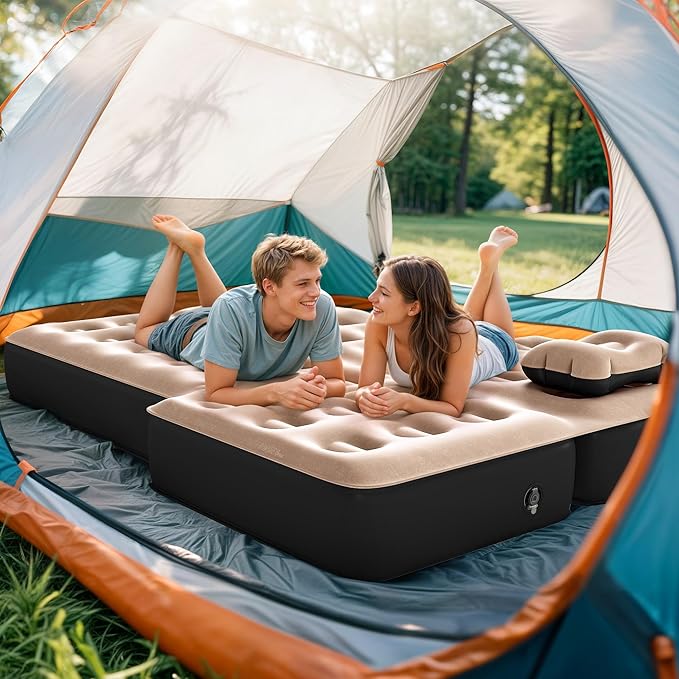 GOOBED Inflatable SUV Camping Mattress with Pump & Accessories, 10-Inch Thick Air Bed with Pillows, Storage Bag & Patch Kit, Fits 4Runner, Jeep, and Most Midsize to Large SUVs (Gray)