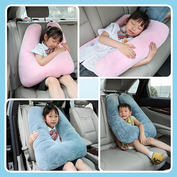 Travel Pillow, Car Pillow for Kids, Car Sleeping Pillow for Adults, Travel Pillow for Kids with Adjustable Strap, Support Head and Neck on Road Trips, Car Travel Essentials, Blue