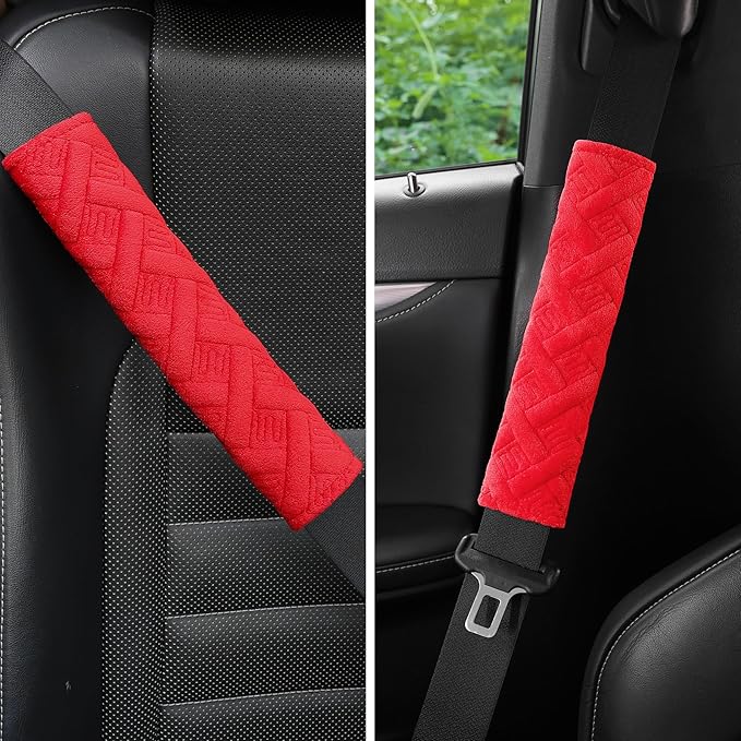 JUSTTOP 2-Pack Universal Car Seat Belt Pads Cover for A More Comfortable Driving, Seat Belt Shoulder Strap Covers Harness Pad for Car Interior Accessories(Red)