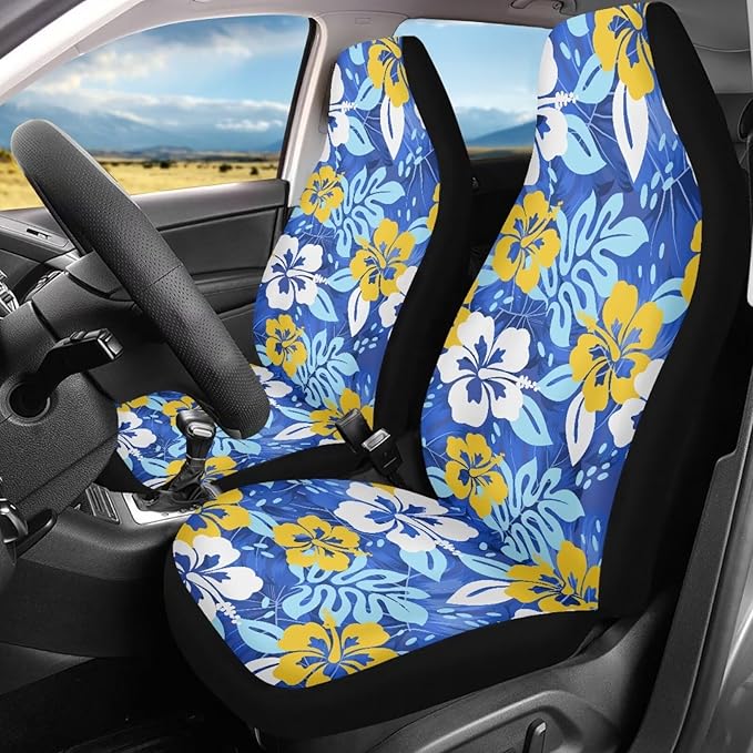 Universal Car Seat Cover Front Seats Only,Beautiful Tropical Hawaiian Flowers Automotive Car Interior Covers Aztec Decorative Seat Cover for Full Back and Seat for Cars Sedans Truck SUV Vans
