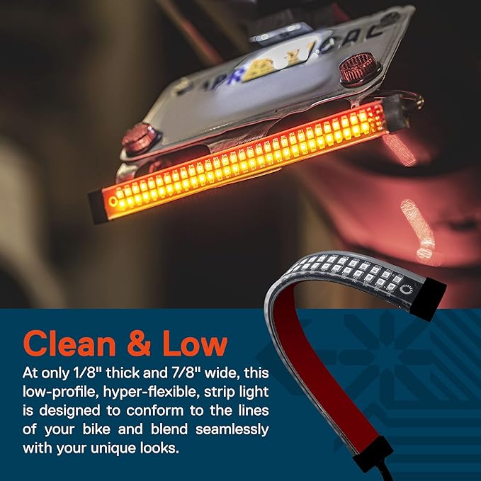 TRUE MODS 1pc 8" LED Motorcycle Turn Signal & Brake Taillight Strip [Waterproof] [Dual Row] [RED Tail & Brake] [AMBER Sequential Blinker] Self Adhesive Surface Mount Flexible Lamp for ATV Dirt Bike