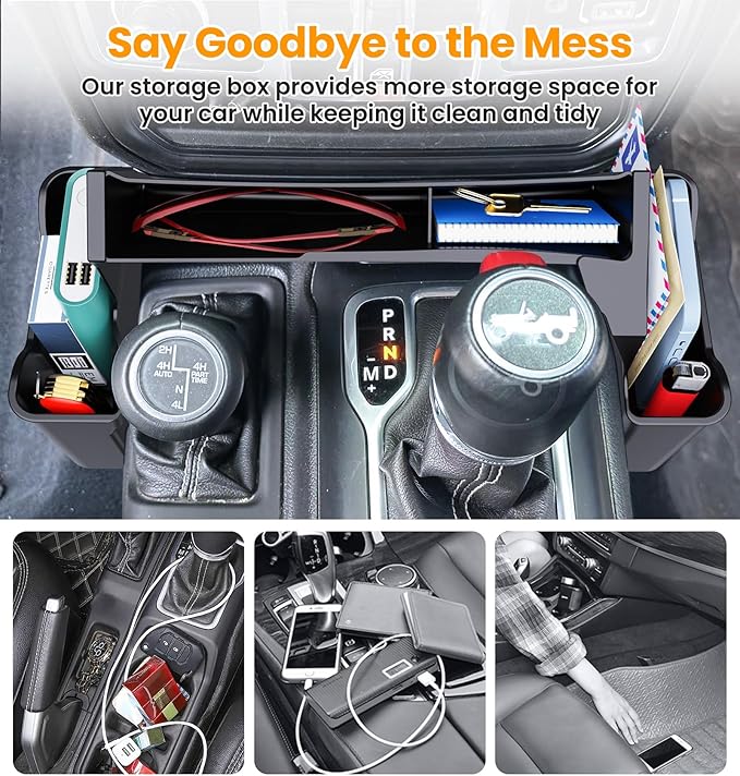 Eamplest Gear Shift Center Console Side Tray Organizer for Jeep Wrangler JL JLU 4xe 2026 2025 2024 2023 2022 2021 2020 2019 2018&Gladiator JT 2020-2026 Interior Storage Accessories Shifter Storage Box