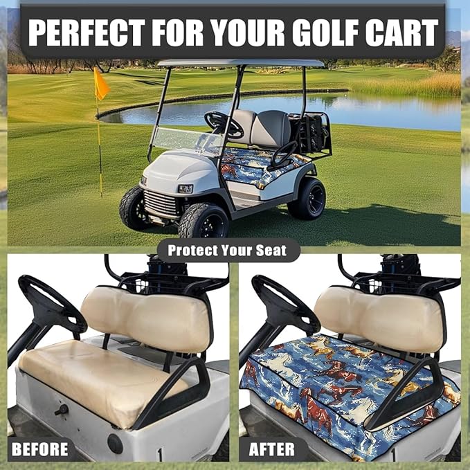 Biyejit Golf Cart Seat Covers with 4 Pockets Golf Cart Seat Towel Blanket Fits 2-Seat Golf Carts, Golf Cart Accessories