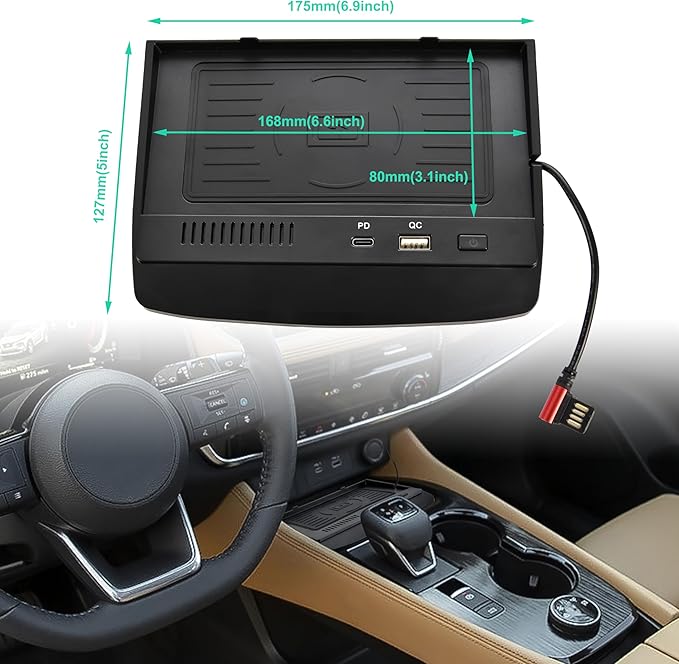 KEWISAUTO Wireless Charger for 2021-2024 Nissan Rogue S, SV, SL, Center Console Charging Panel Fast Phone Charger Pad for Nissan Rogue T33 S, SV, SL, Platinum 2021 2022 2023 2024 Accessories