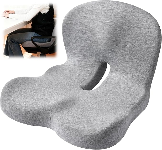 OMISTAR Car Seat Cushion with Ergonomic Design, Memory Foam Seat Cushion for Lumbar Support, Breathable Fabric, Non-Slip, Ideal for Car and Office Use, 15.7 x 16.9 x 11.4 in, Gray