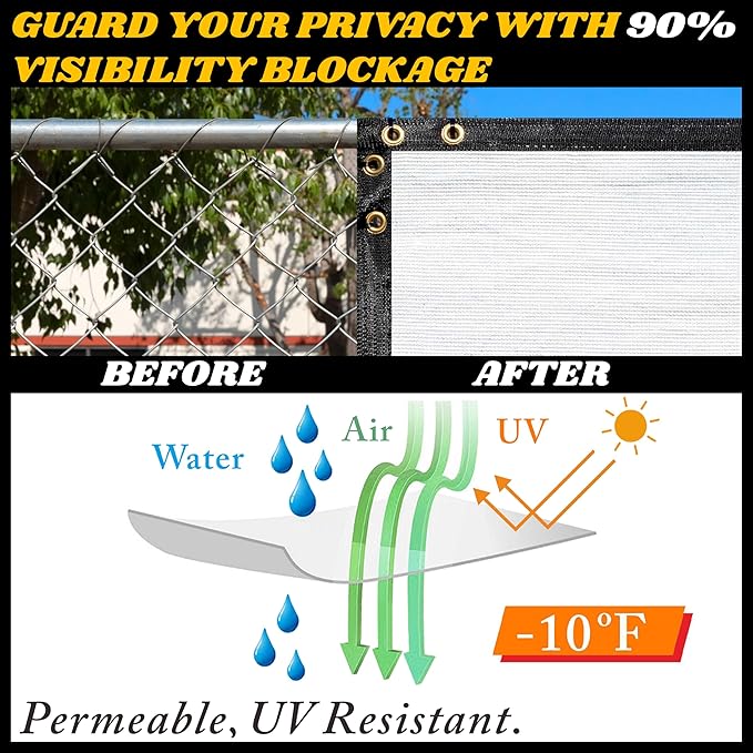 Royal Shade Custom Size 6' x 92' White Fence Privacy Screen Windscreen Cover Netting Mesh Fabric Cloth - Cable Zip Ties Included (We Make Custom Size)