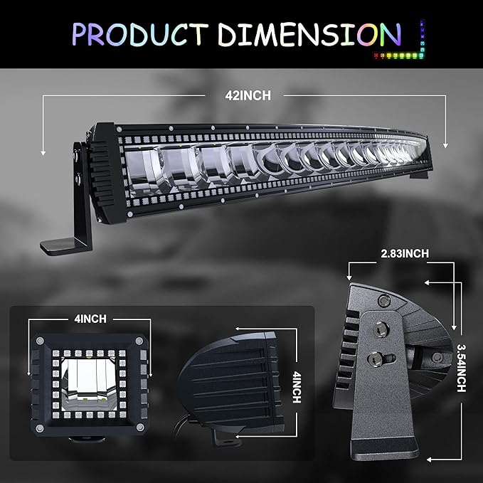 42" Curved RGB LED Light Bar 2X 4 Flood LED Pods with Chasing RGB Halo 16 Solid Colors Offroad Driving Fog Lights with Switch Wiring Harness