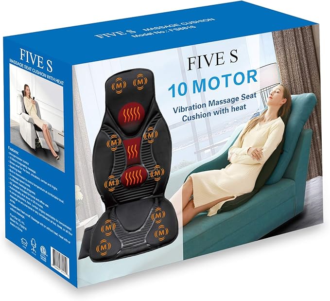 FIVE S FS8816 Massage Seat Cushion, Massager with Heat, 10 Massage Nodes for Neck, Shoulders, Back/Lumbar, Thighs for Home, Office (Black)