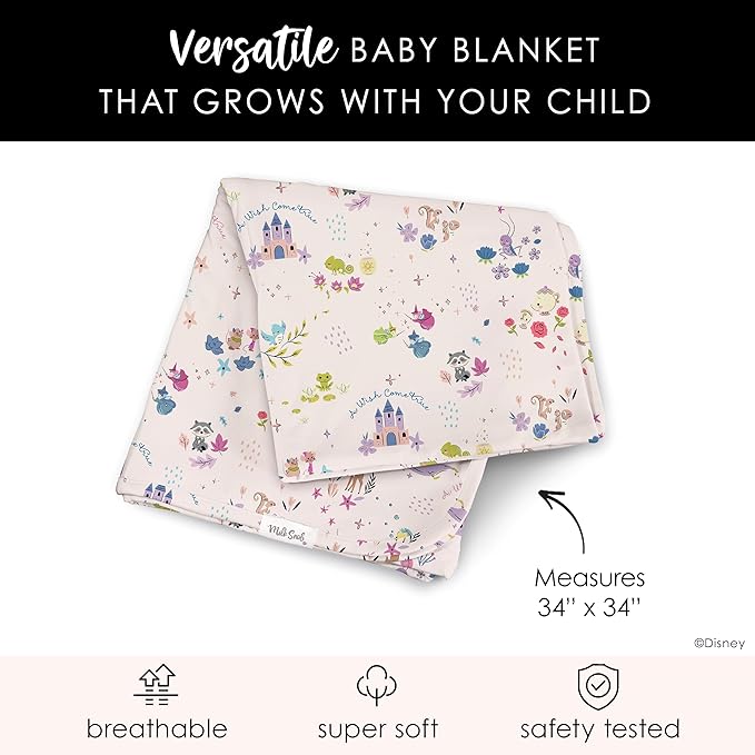 Milk Snob Disney A Wish Come True Baby Boy/Girl Swaddle Blanket, Soft Receiving, Security and Play, Toddler Infant NewbornBedding, Baby Shower, Baby Registry Gender Neutral Gift, 34 * 34 inches