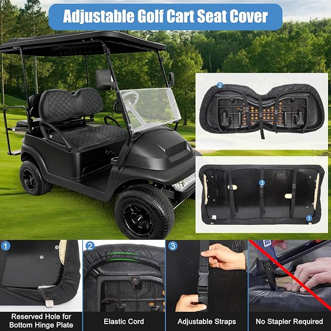 MOSNAI Club Car Precedent Seat Covers, Golf Cart Seat Covers for Club Car Precedent OEM Ordinary Seat, Front Seat Cover with Concave and Convex Design, Thick Vinyl Leather Comfortable/Easy to Clean