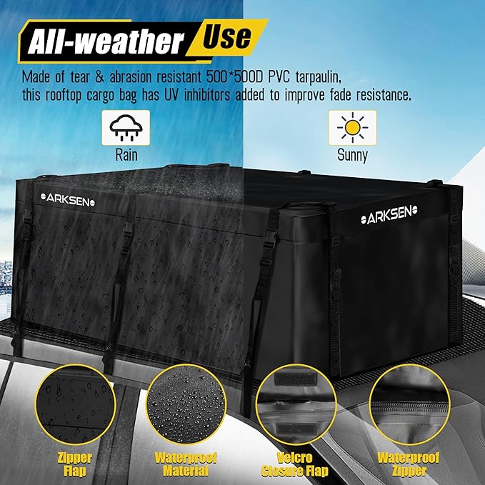 ARKSEN 14 Cubic Hitch Cargo Carrier Bag 500D PVC Waterproof Car Tray Luggage Bag (62.2"x 21.26"x 18.11") with Zipper, 6 Buckles, 10 Straps, Anti-Slip Mat, 6 Door Hooks All Vehicles with/Without Rack