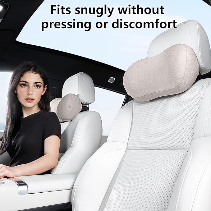 Car Neck Pillow Ergonomic Design Memory Foam Softness Car Headrest Pillow for Neck Support Cushion for Driving, Universal Fit Head Rest Travel Pillow, Fits All Vehicles, Gray, 1 Pack