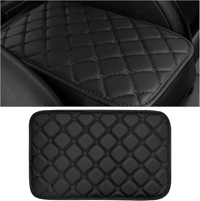 Car Center Console Cushion Pad, Anti-Scratch PU Leather Auto Armrest Seat Box Protector, Waterproof Arm Rest Protection Cover Interior Decoration for SUV Sedan Truck (Black)