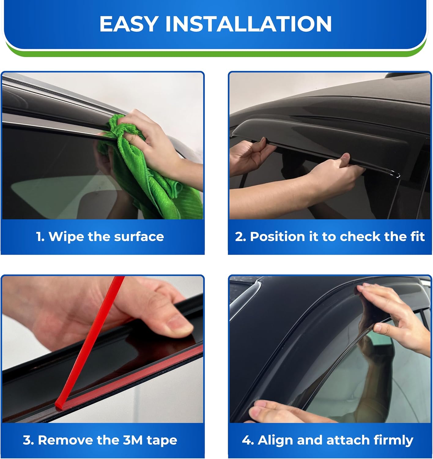 KPY Window Visors Compatible with Chevrolet Chevy Cobalt 2005-2010, 4PC Rain Guard Side Vent Deflectors Tape-On Style, 2005 2006 2007 2008 2009 2010
