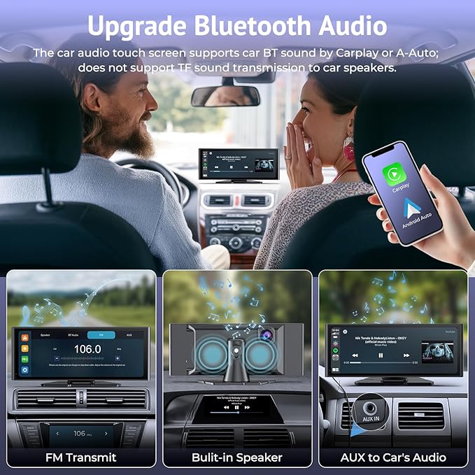 CarPlay Screen for Car with 4K Dash Cam&1080p Backup Camera,10.26" HD IPS Touch Car Play Screen Compatible with Apple Carplay & Android Auto, SuperLink, Loop Recording, Bluetooth Audio, GPS, Siri