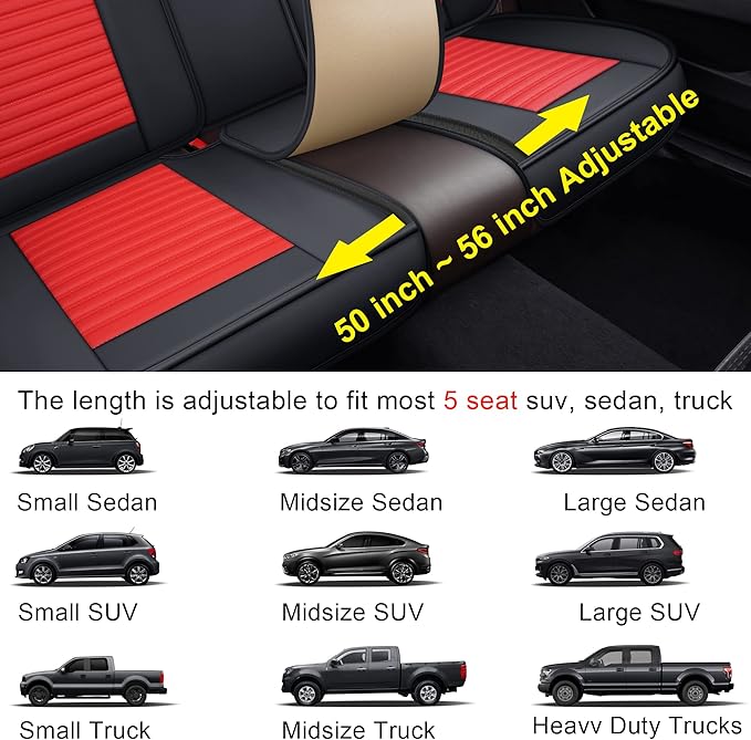LINGVIDO Full Set Car Seat Covers, Faux Nappa Leather, Airbag Compatible and Waterproof Protectors for Sedans SUVs, Breathable Interior for Active Families, Pets, and Commuters (5 Seats, Black/Red)