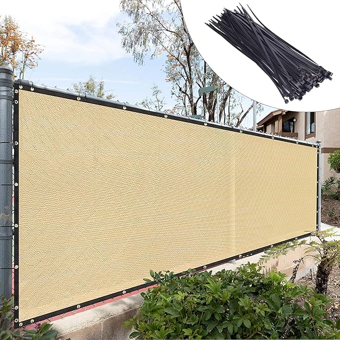 Royal Shade Custom Size 6' x 132' Beige Fence Privacy Screen Windscreen Cover Netting Mesh Fabric Cloth - Cable Zip Ties Included (We Make Custom Size)