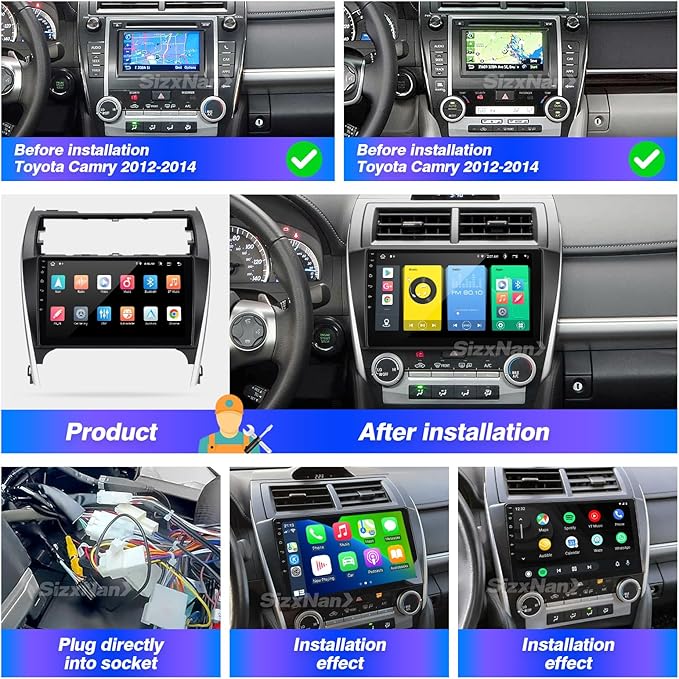 for Android Compatible with Wirelessly Carplay Android Auto,Car Radio Stereo Bluetooth Navigation GPS WiFi FM/AM 8 core 4GB+64GB 1280X720 Touchscreen Rear Camera for Toyota Camry 2012-2014