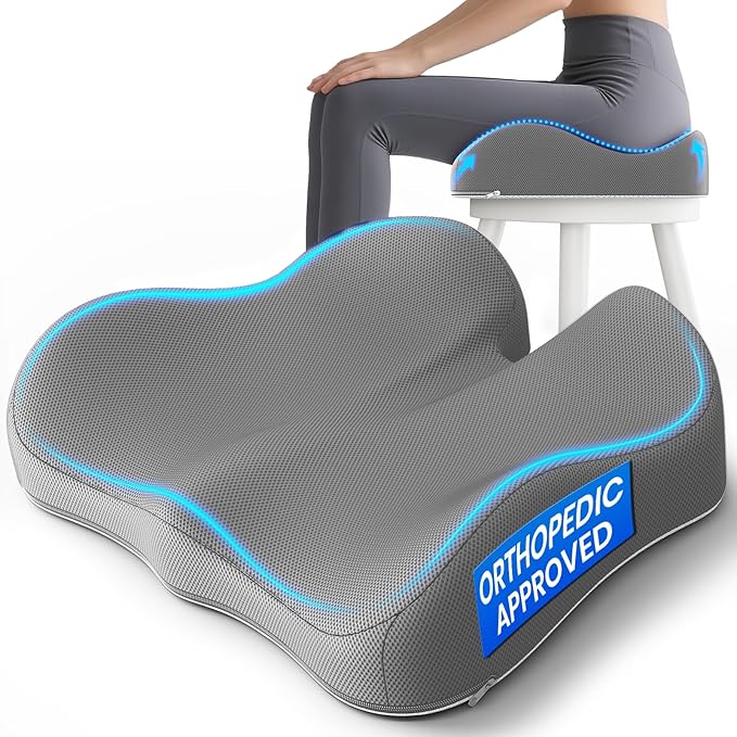 A-Pce Ergonomic Seat Cushion -Large Memory Foam Cushion for Office Chair- Sciatica & Lower Back & Coccyx Pain Relief - Car Seat Cushions for Driving Seat Cushion, Grey