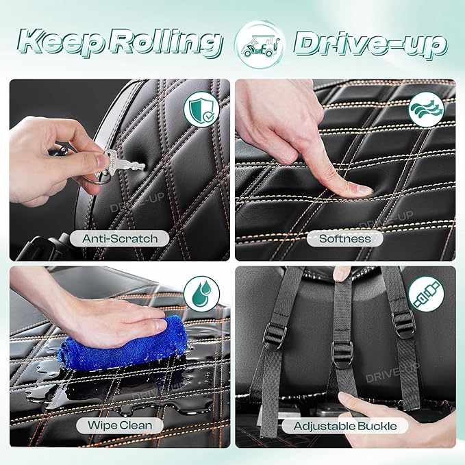 DRIVE UP Golf Cart Diamond Seat Covers, Black Diamond Club Car Precedent Seat Covers, Brown Stitching Golf Seat and Backrest Leather Covers for Club Car Front Seats, Wipe Clean, Waterproof