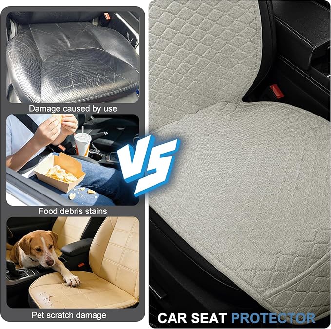 Linen Car Seat Covers for Cars, Front Car Seat Cover Protectors with Storage Bags, Anti-Slip & Soft Automotive Seat Cushion Universal Fit for Most Sedan, SUVs, Vehicles (Beige)