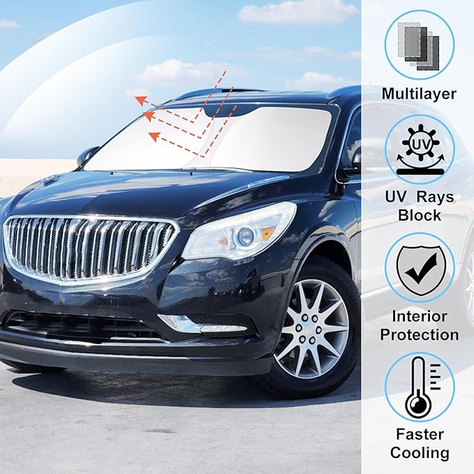 Windshield Sun Shade Custom Fit for 2010-2017 Buick Enclave Accessories Foldable Sunshade Sun Blocker Protect Car from Sun Rays & Heat Damage Keep Car Cooler
